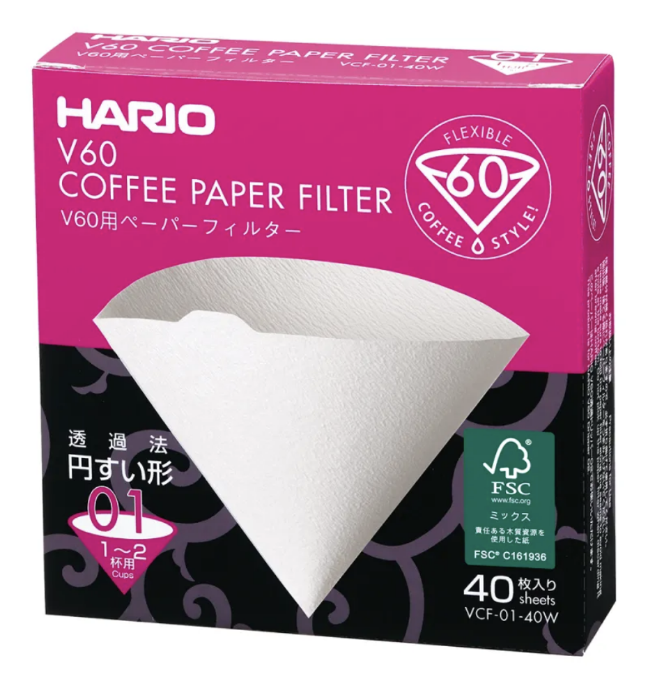 Hario V60 Filtro Papel 01 Blanco (40 uds) Caja